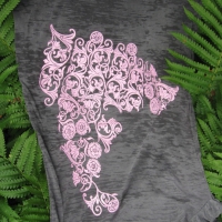 *~CLOSE-UP~Slate Burnout with Pink Botanical Design 
