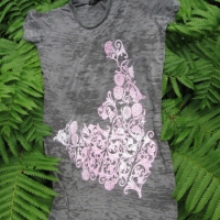 Slate Burnout with Pink Botanical Design~See Close-Up*~